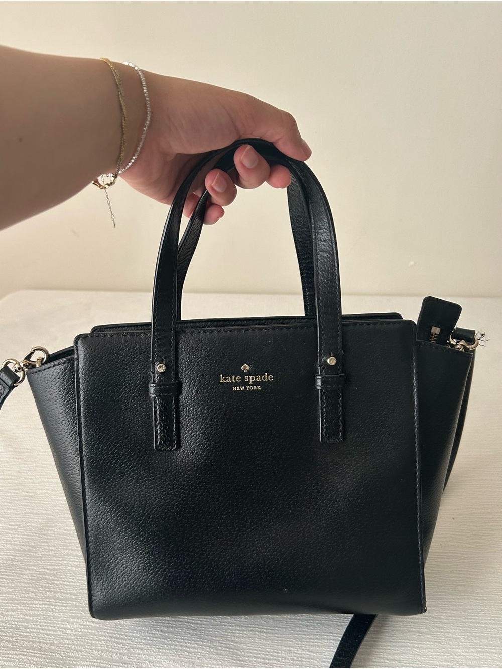kate spade Black Cow Leather Satchel with Gold Logo Hardware